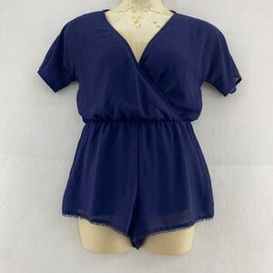 H&M Divided 8 Romper Navy Blue, Short Sleeve Surplice Neck Casual Boho‎ Vacay